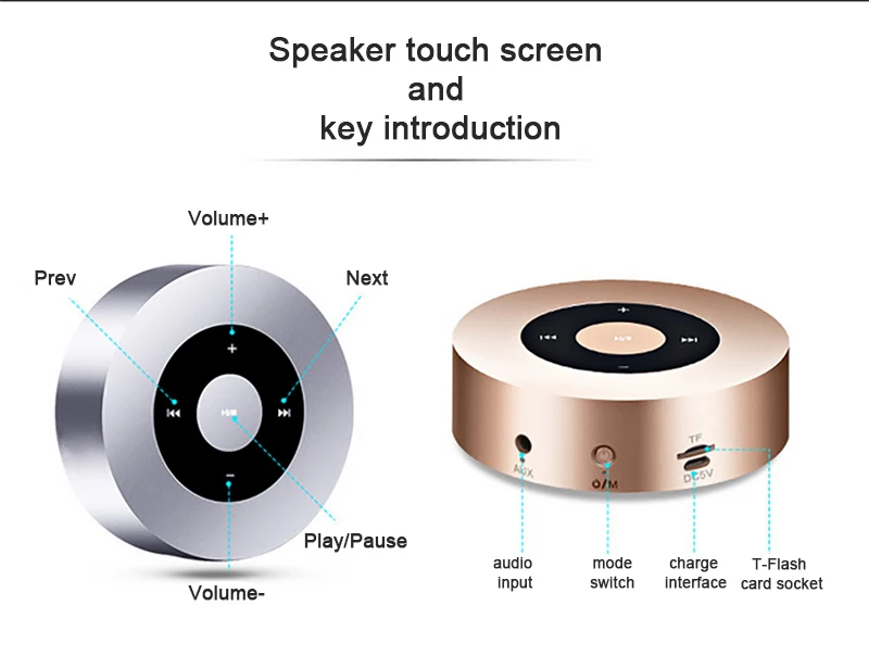 

Feature: - Bluetooth wireless player, long transmission distance up to 10 meters - Support TF card, MP3, WMA, WAV player - Fashi