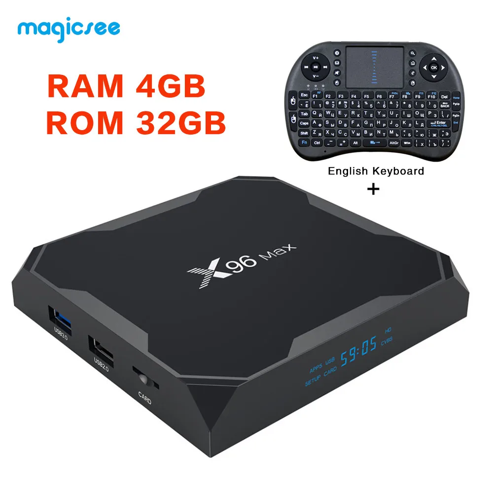 ТВ-приставка Magicsee X96MAX Amlogic S905X2 Android 8,1 4 Гб 64 Гб четырехъядерный 2,4G& 5 ГГц Wifi 1000M 4K медиаплеер смарт-приставка - Цвет: 32G with i8 EN