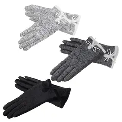Для женщин зима хлопок и шерсть запястье перчатки элегантный теплый белый плюшевые лук перчатки варежки кашемир Рождественский подарок
