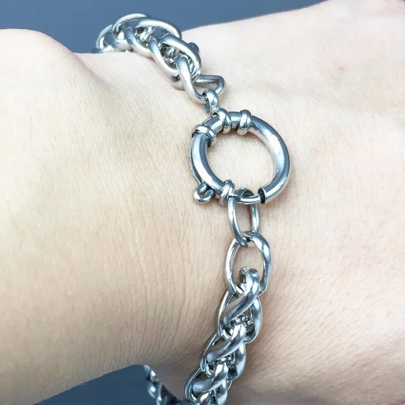 

22CM*8mm Boys Mens Chain Bracelet Wheat Link Silver Color Stainless Steel Bracelet Wholesale Jewelry