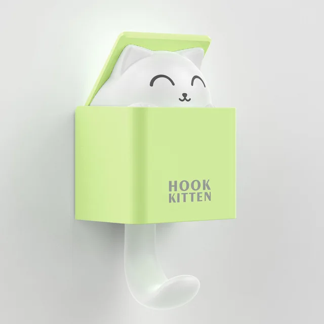 Крючок для ключей с рисунком кота, настенный держатель для одежды, липкие крючки, декоративные вешалки для хранения шляп, шарфов, сумок, ванной комнаты - Цвет: Green
