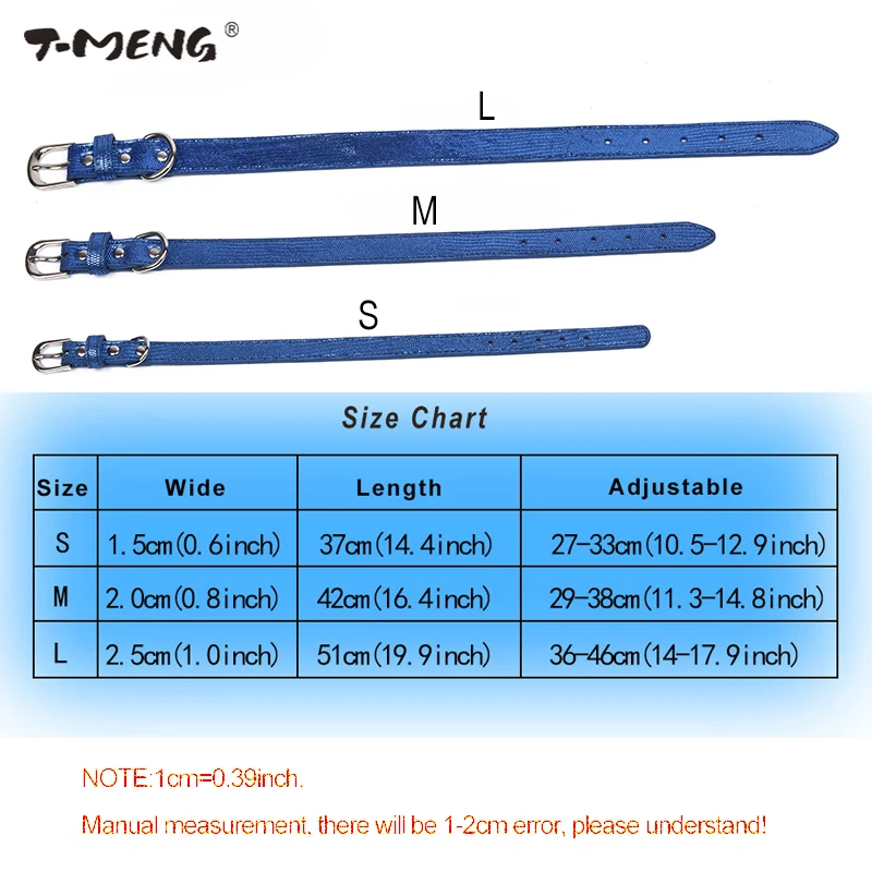 T-MENG блестящий синий кожаный ошейник для собак для маленьких и крупных собак ошейники для домашних животных из натуральной кожи роскошные Продукты для животных поставщик