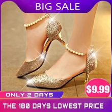 Sexy Pointed Toe Pearl High Heels Shoes Female Fashion Hollow with Sandals Paillette of The Thin Breathable Shoes Women Pumps the pearl is high with the female sandals 2017 new fashion fine with banquet sexy diamond open toed wedding shoes 34 40 yards