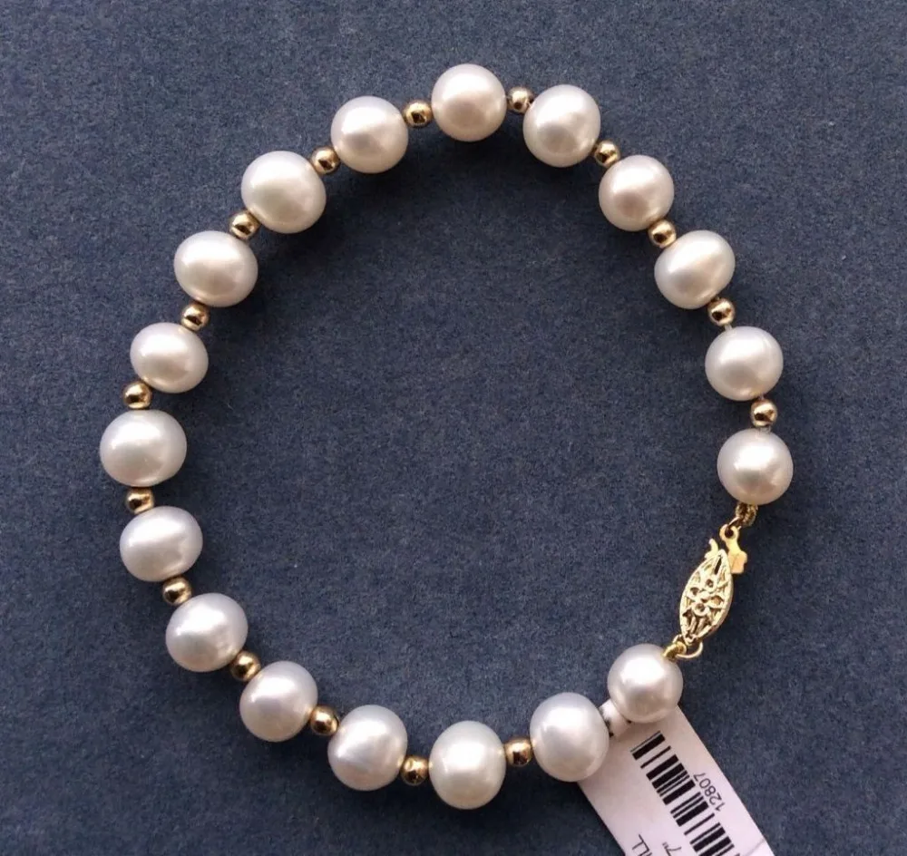 

Free Shipping >> HUGE NATURAL 9-10MM ROUND SOUTH SEA GENUINE WHITE PEARL BRACELET14K