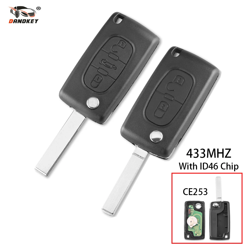 

DANDKEY (3 Button-HU83 Blade;2 Button-VA2 Blade)Remote Key Car Key For Peugeot 207 307 307S Key CE0523 433Mhz ID46 Chip-PCF7941