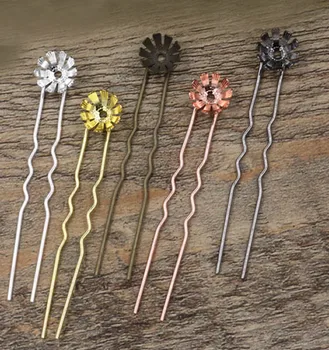 

Retro Hairstick Hairwear Blanks Findings with 12*5mm Filigree Flower Ball Bases Settings DIY Women's Bride Hair Clips Making