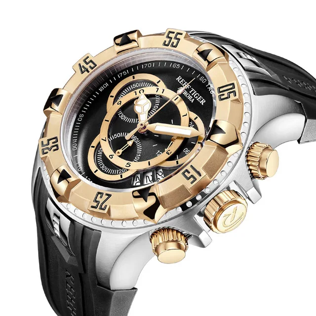 Дизайн Риф Тигр Топ бренд Роскошные мужские спортивные часы водонепроницаемые черные Хронограф военные часы Relogio Masculino - Цвет: RGA303-PPBA