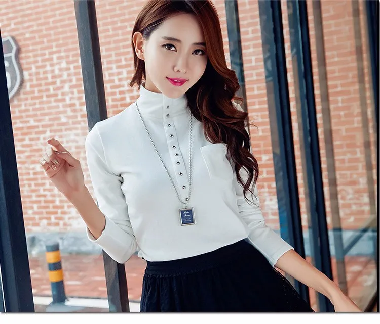 2016 Fashion Autumn & Spring Blusa Women Turtleneck Warm Winter Tops Slim Casual Long Sleeve T Shirt For Women Plus Size A733 j