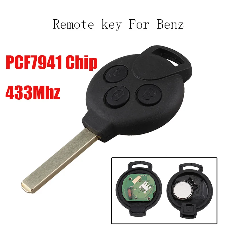 

3 Buttons Remote Car key Keyless Entry for MERCEDES Benz Smart 451 434MHz Transponder Chip PCF7941