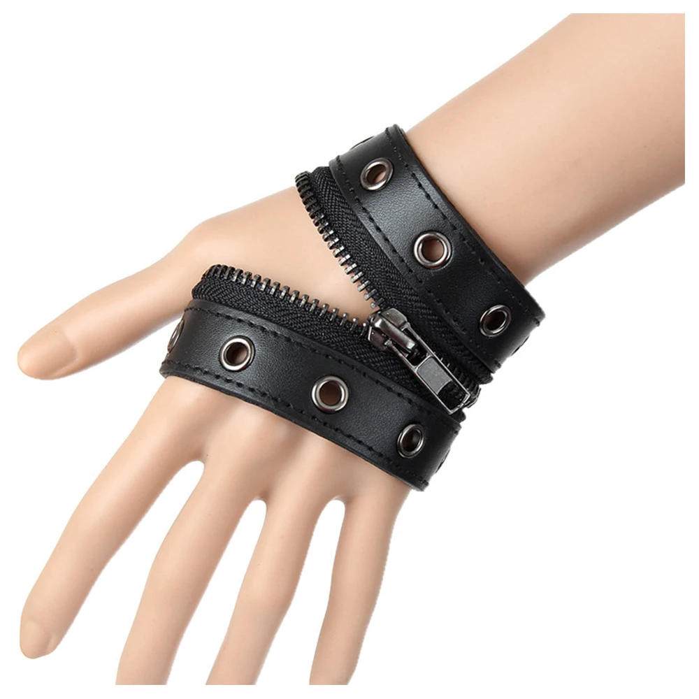 

Leather wide face zipper leather bracelet new style fashion star favorite punk exaggerated wide hollow rivet leather bracelet
