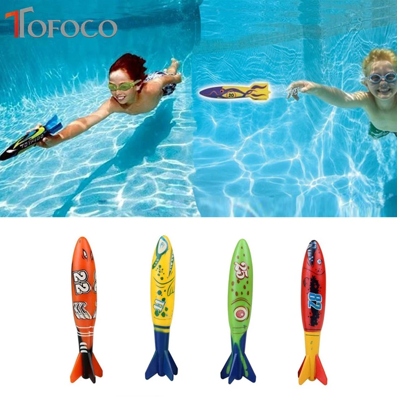 4 Piece Underwater Torpedo Rocket Swimming Pool Toy Swim Dive Kids Toys Fun