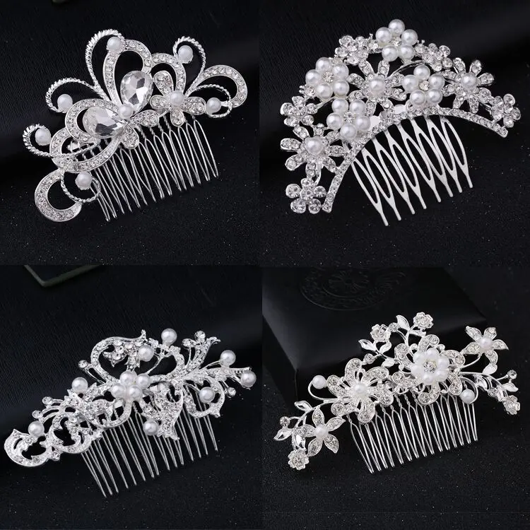 

Pearl Wedding Hair Comb Clip Rhinestone Headdress Crystal Butterfly silver Gold Pearl Headpiece For Bridesmaid Bride Jewelry