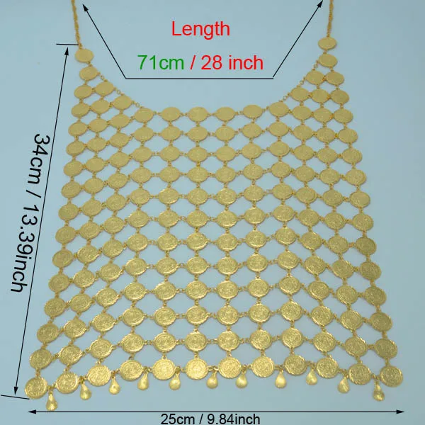 Anniyo, два размера/Большая Арабская монета, ожерелье для женщин, Ислам/Ближний Восток, символ богатства, свадебное длинное ожерелье s, африканские ювелирные изделия#016706 - Окраска металла: Chain Length 71cm