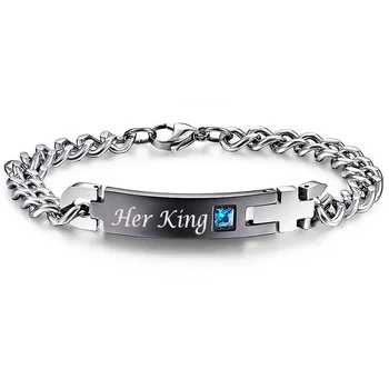 Unique Jewelry Gift for Lovers "His Queen" and "Her King" Couple Bracelets - Stainless Steel Bracelets For Women and Men 1