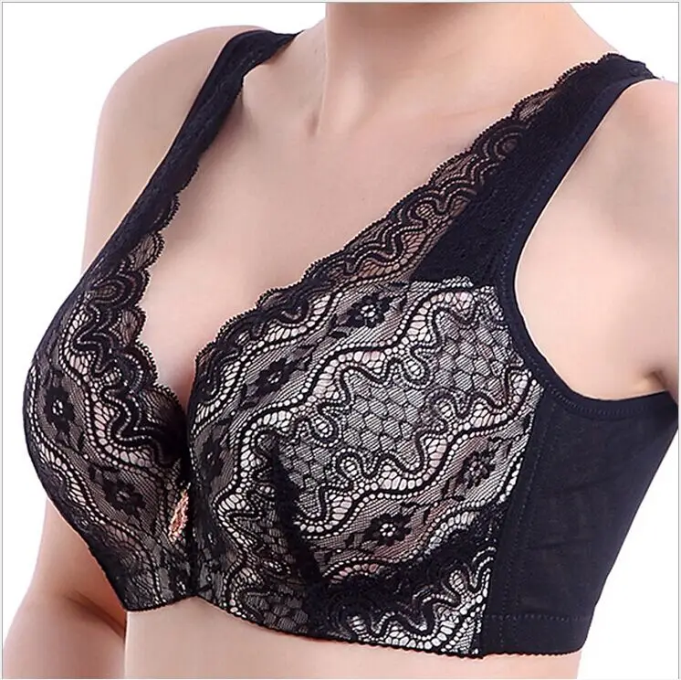 Plus Size Bra Cotton Full Cup Women Sexy Lace Push Up Bras New One Piece  Side Gathering D Cup 100C 100D 100E Black Red Pink Bras - AliExpress