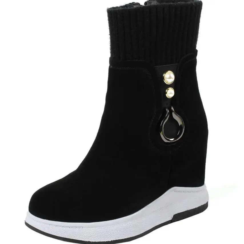 

Autumn and winter fashion leather thick bottom 10 cm in height 100 pairs of single with velvet Martin boots