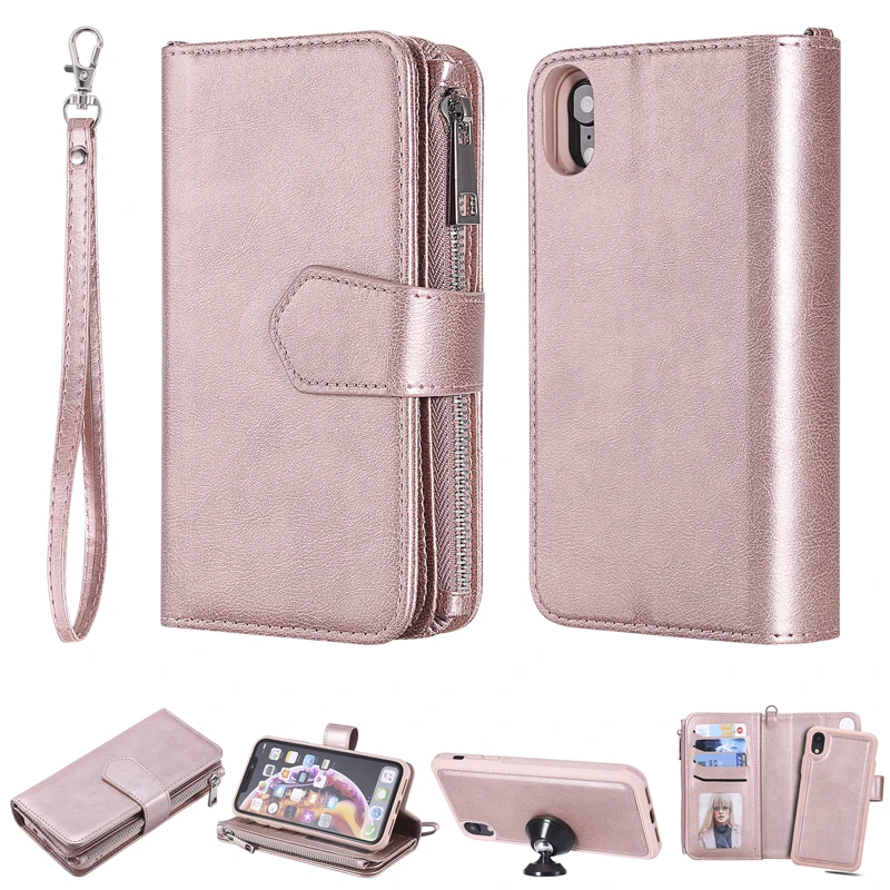 

Luxury Zipper Wallet 2 in 1 Leather Flip Case Phone Soft Silicone Cover Shell Coque Fundas Hull for Apple iPhone X XS MAX XR