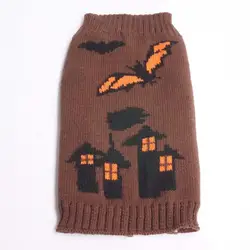 Хэллоуин коричневый летучие мыши замок Стиль свитер Костюмы шляпа Дизайн маленький щенок осень-зима Одежда для собак Товары для собак