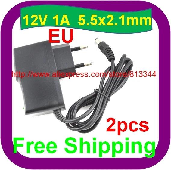 2 pcs Free Shipping AC to DC 12V 1A/1000mA EU Power Supply Plug for CCTV Camera/ LED STRIP LIGHT