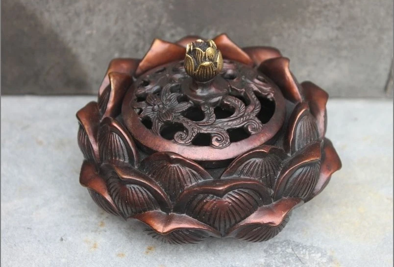 

Tibet Bronze Copper Buddha Hall lotus flower Bowl incense burner Censer a 0518