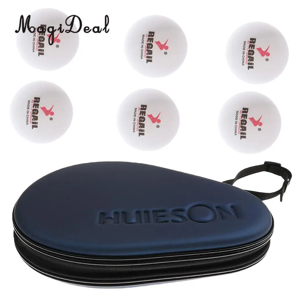 MagiDeal Waterproof Shock-proof Table Tennis Racket Paddle Bat Hard Case Cover Hold 2 Bats With 6 Pieces White Practice Balls 