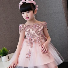 Новые Вечерние Пышное Платье для принцессы высокого качества с цветочным рисунком для девочек, платья для причастия из органзы с открытыми плечами для маленьких девочек