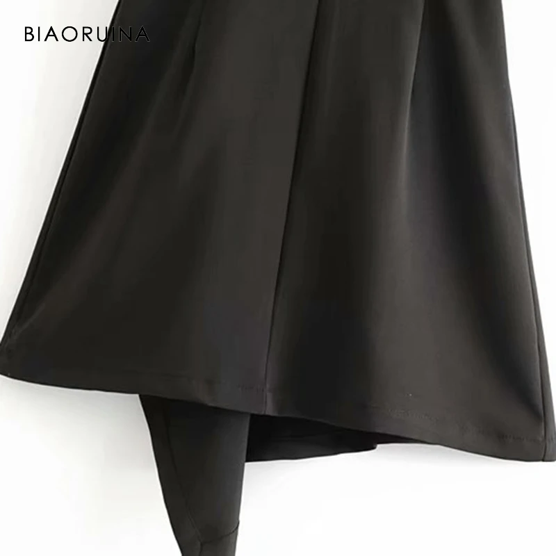 BIAORUINA, женское винтажное черное лоскутное летнее платье в полоску, женское асимметричное платье с высокой талией и v-образным вырезом, Vestidos с поясом