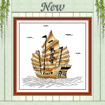 

Sail thousands of miles sea ship mascot Counted printed on fabric Cross Stitch Needlework kits DMC 14CT 11CT DIY Embroidery Sets