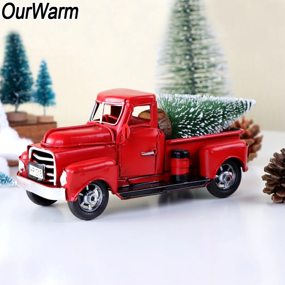 

OurWarm Vintage Truck Christmas Decoration for Home Metal Truck Car Model Kids Toys Gifts New Year Table Desktop decoration 2018