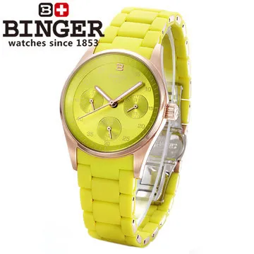 Luxurious Japan movement Binger brand quartz watch women fashion green dress wristwatch 24 hours date calendar