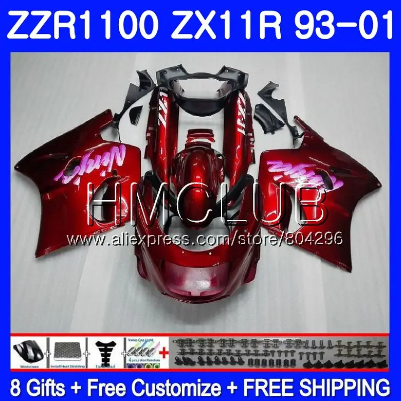 

Kit For KAWASAKI NINJA ZX11R 93 01 ZX 11R 93 98 99 00 01 0HM.12 ZZR1100 ZX11 ZX-11R 1993 1998 1999 2000 2001 Fairing Gloss red