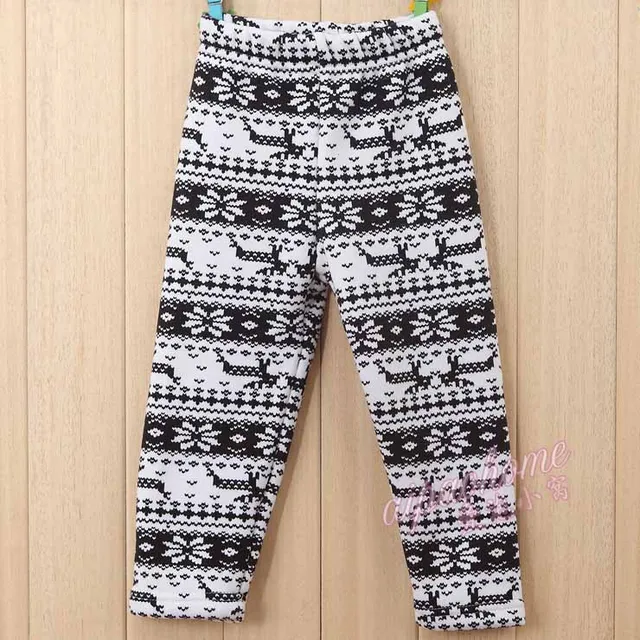 Baby Reindeer Fleece Leggings, Girls Deer Pattern Skinny Boot Cuts