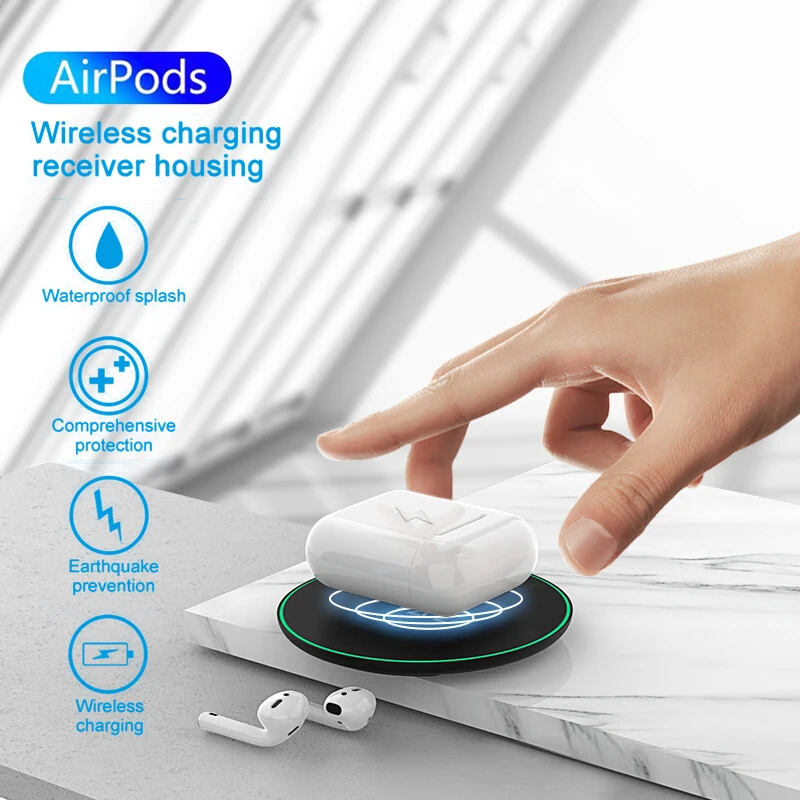 

Qi Wireless Charger for iPhone AirPods 2 1 , Protective Earphone Skin Cover Box Soft Silicone Case for Apple Watch Series TSML