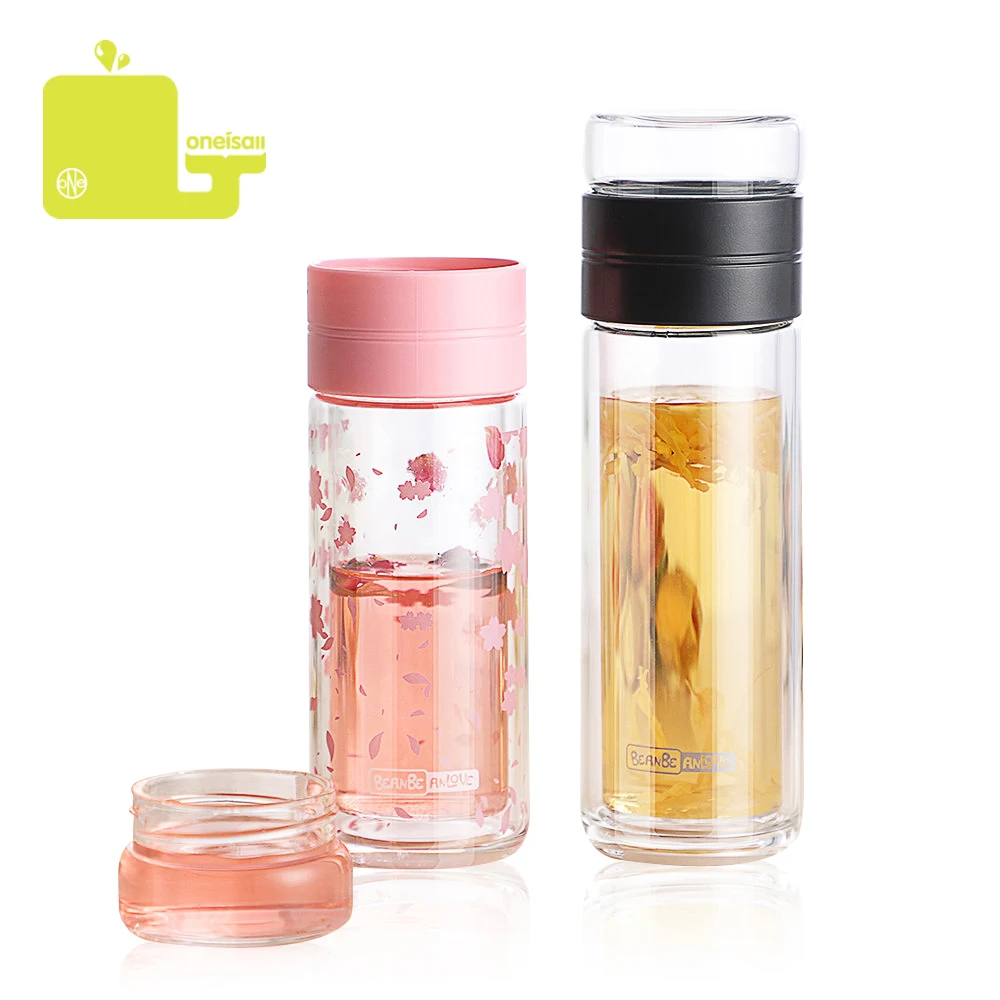 

Oneisall Women Glass Water Bottles Portable Double Wall 260ml 300ml Glass Cup Tea Infuser Climbing Camp Tour My Drink Bottle