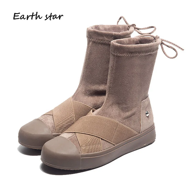 

botas mujer Casual Shoes Women Fashion Brand Martin Boots Lady chaussure Autumn Female footware Black Elastic Boot Back Straps