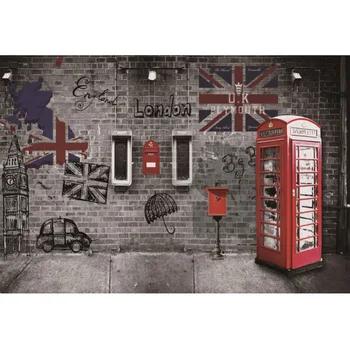 

Laeacco Vintage Flags Brick Wall Party Telephone Tooth Cafe Stage Scene Photo Background Photographic Backdrop For Photo Studio