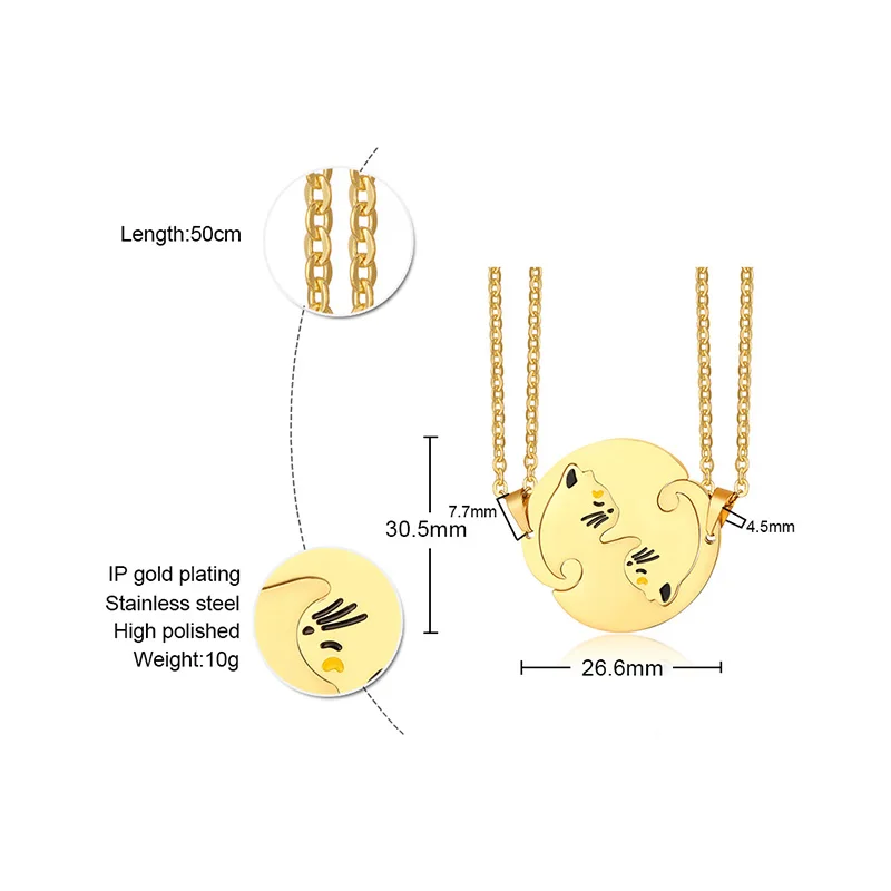 Дружба украшения для влюбленных подарки набор из 2 Инь Ян кошка подвески ожерелье из нержавеющей стали Блокировка как головоломка