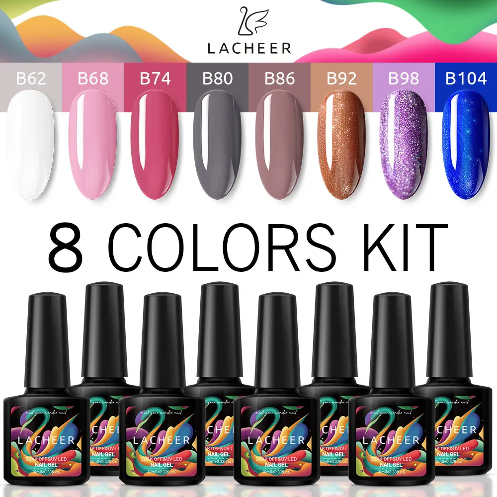8PCS SET Lacheer УФ-гель для ногтей набор нужна Светодиодная лампа Гибридный гвоздь лак Полупостоянный УФ Гель-лак для ногтей Набор лаков длительного действия гель - Цвет: 8PCS SET
