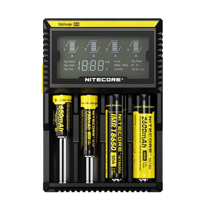 Nitecore D4 18650 зарядное устройство с ЖК экраном для IMR Li Ion LiFePO4 Ni MH Cd зарядка 26650 18750 14500