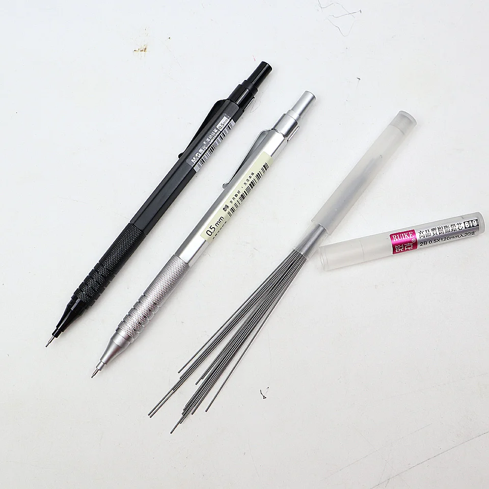 2 шт./лот, высококачественный полностью металлический механический карандаш 0,5 мм для профессиональной живописи и письма, школьные принадлежности, отправка 2 заправки