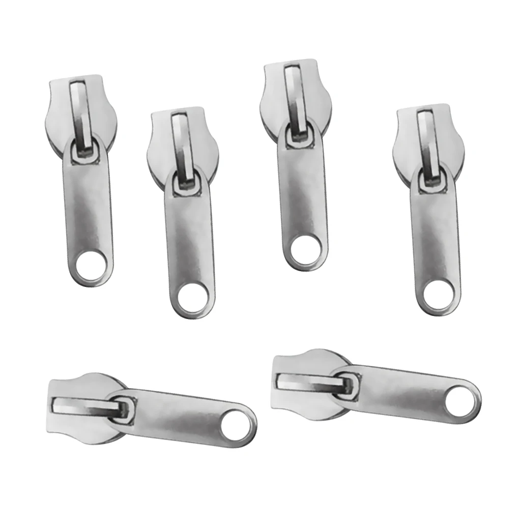 6 Pieces / Set #10 Metal Long Pull Zip Slider Zipper Repair Kit Replacement For Boat Canvas, Sleeping Bags and Tents