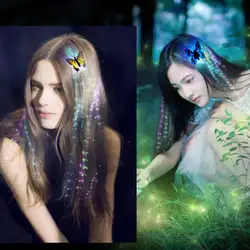 Цвет ful бабочки светящийся ПВХ парик девушка шпилька блестящие длинные Заколки для волос аксессуары для волос для клуба вечерние разные