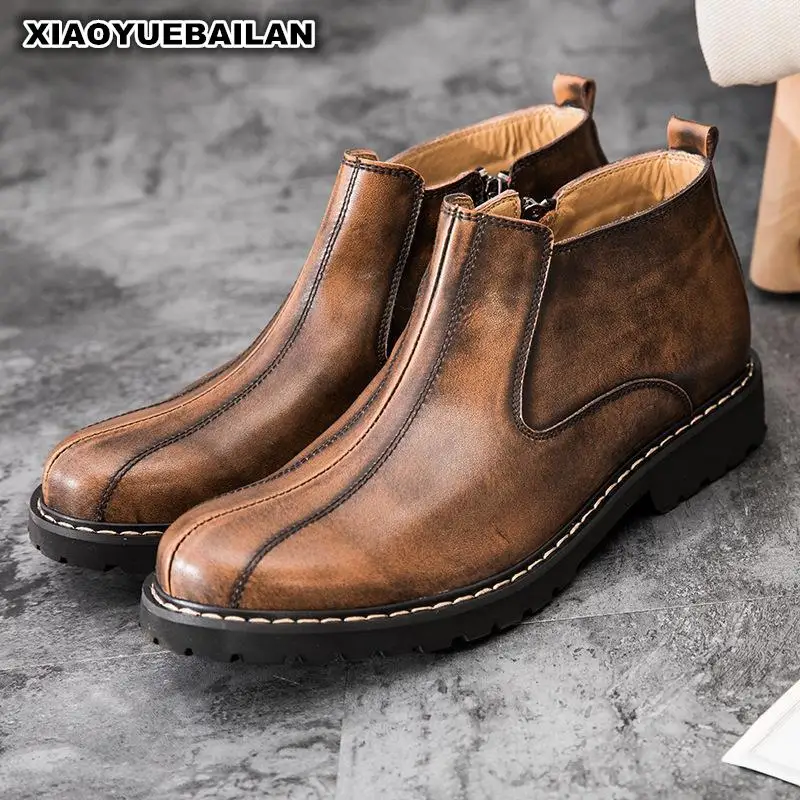 Couro Juventude 2017 Botas Rodada Moda Inverno Sapatos Da Martin Homens Novas Preto Dos De amarelo Retro BXqpB