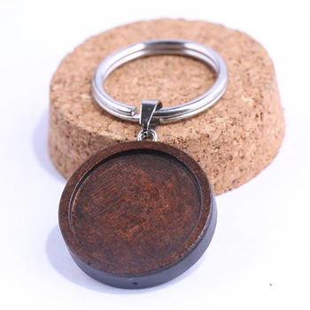 

onwear 5pcs 25mm round wood cabochon keychain base settings diy blank wooden cameo trays for key chain making