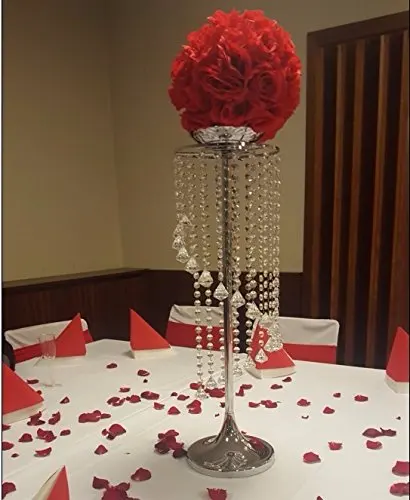 

27.6 Inches Tall Wedding Flower Stand Chandeliers Flower Holder with Acrylic Bead Pendants Table Decoration Centerpiece