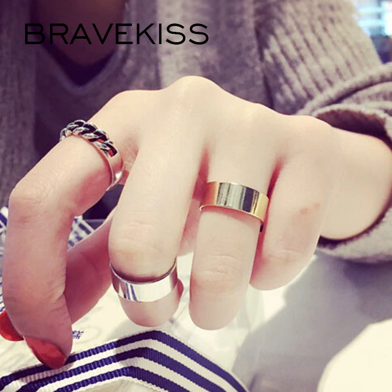 BRAVEKISS 3 шт./компл. геометрический набор серебряных колец для женщин модное простое