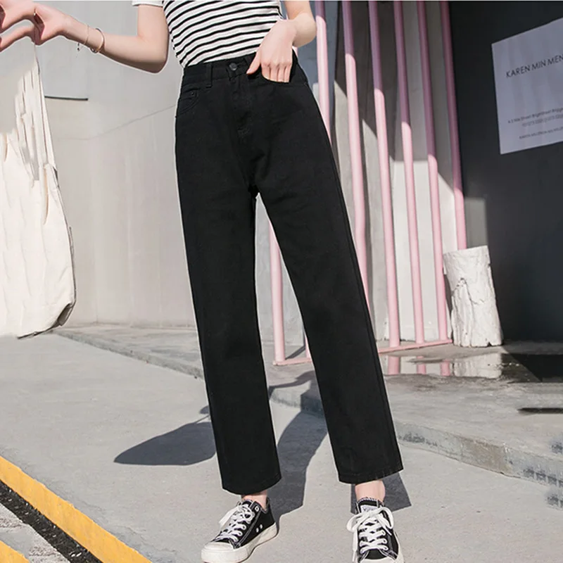 Fall White Mom Jeans Vintage High Waisted Wide Leg Jeans Women Cropped Baggy Straight Leg Jeans Chic Casual Denim Pants