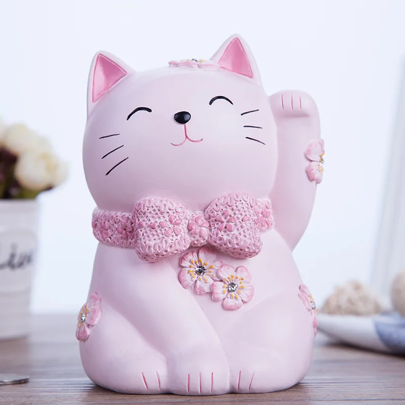 Kreatif Hewan Celengan Resin Beruntung Kucing Kotak Uang Halus