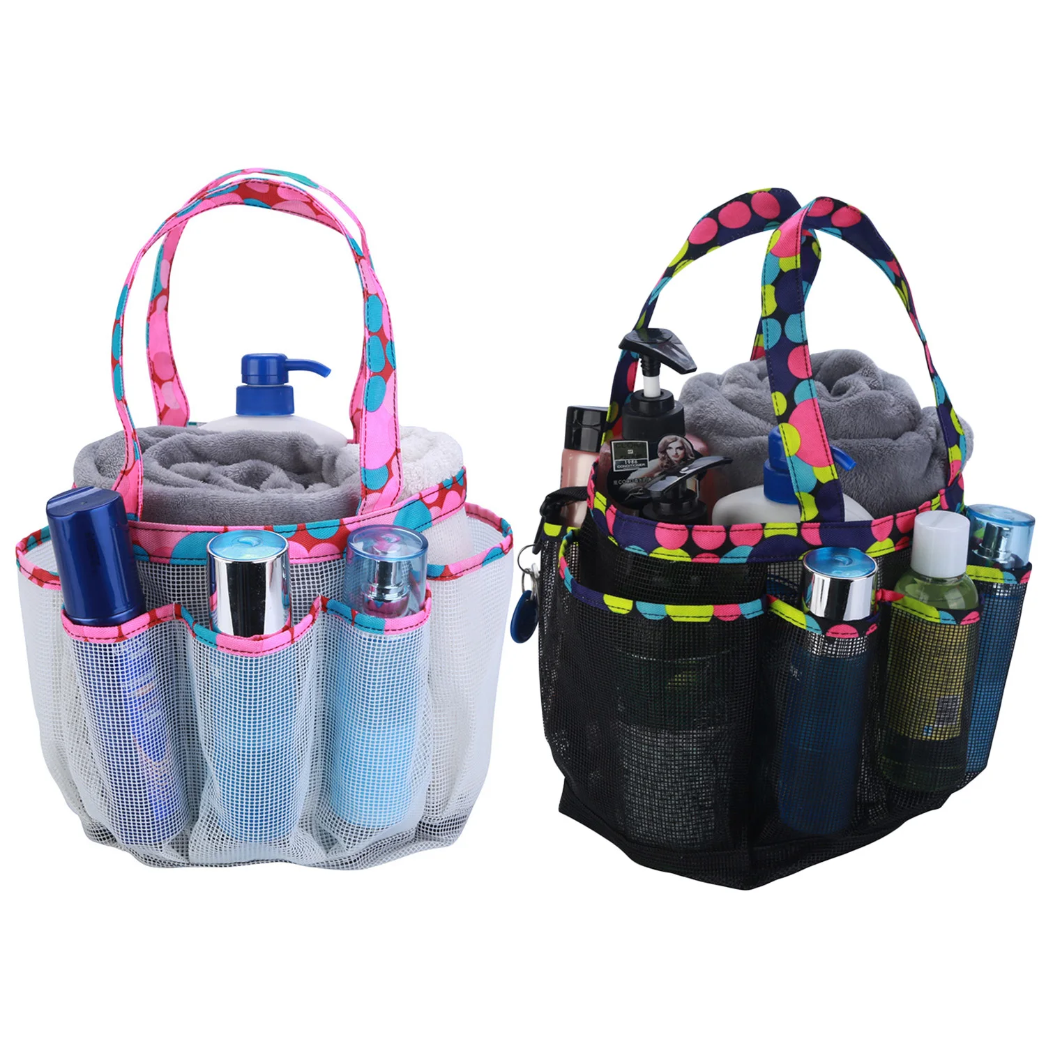 Behogar Portable Hanging Mesh Shower Organizer Bag with Double Handles