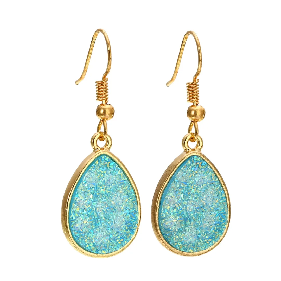 Women Druzy Crystals Teardrop Dangle Earrings Colorful Waterdrop Earrings Simple Drusy Jewelry Femme Brincos 5 Colors